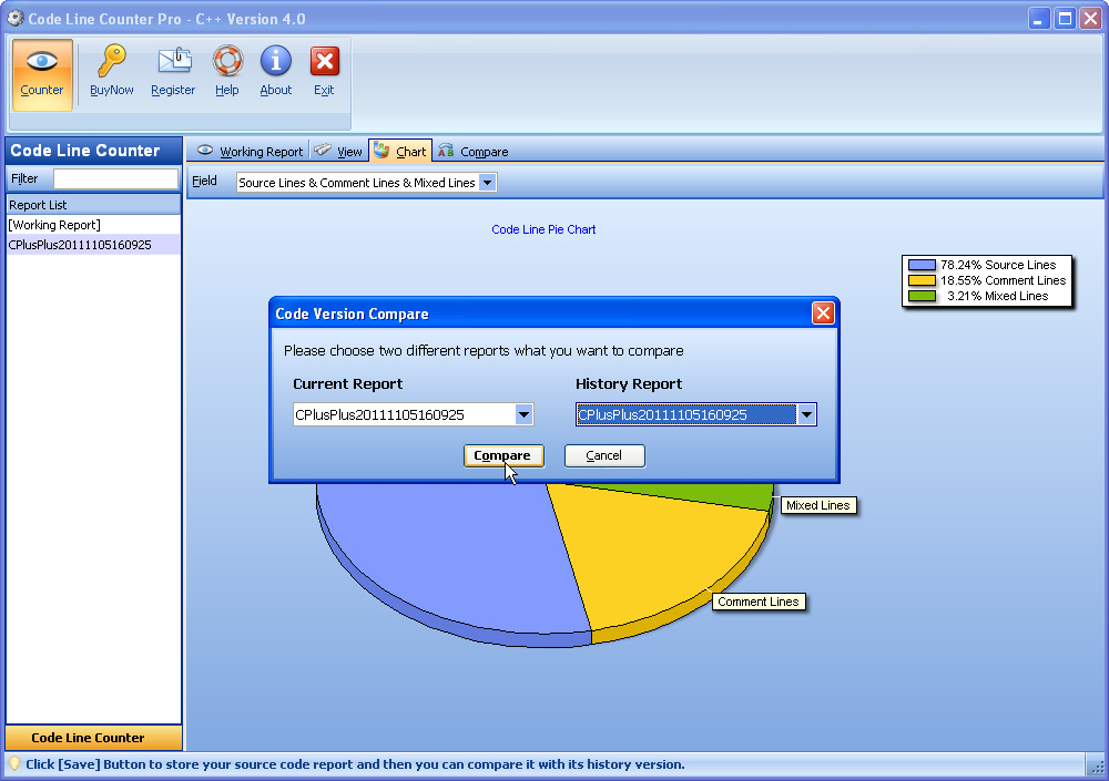 Compare Version Reports ScreenShot
