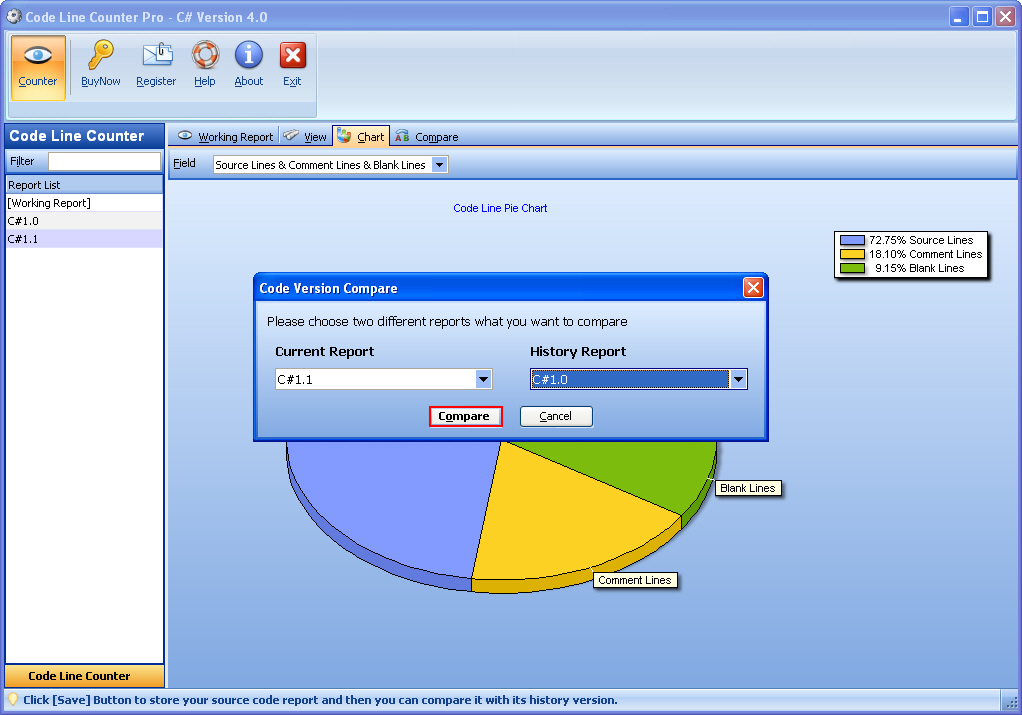 Compare Version Reports ScreenShot
