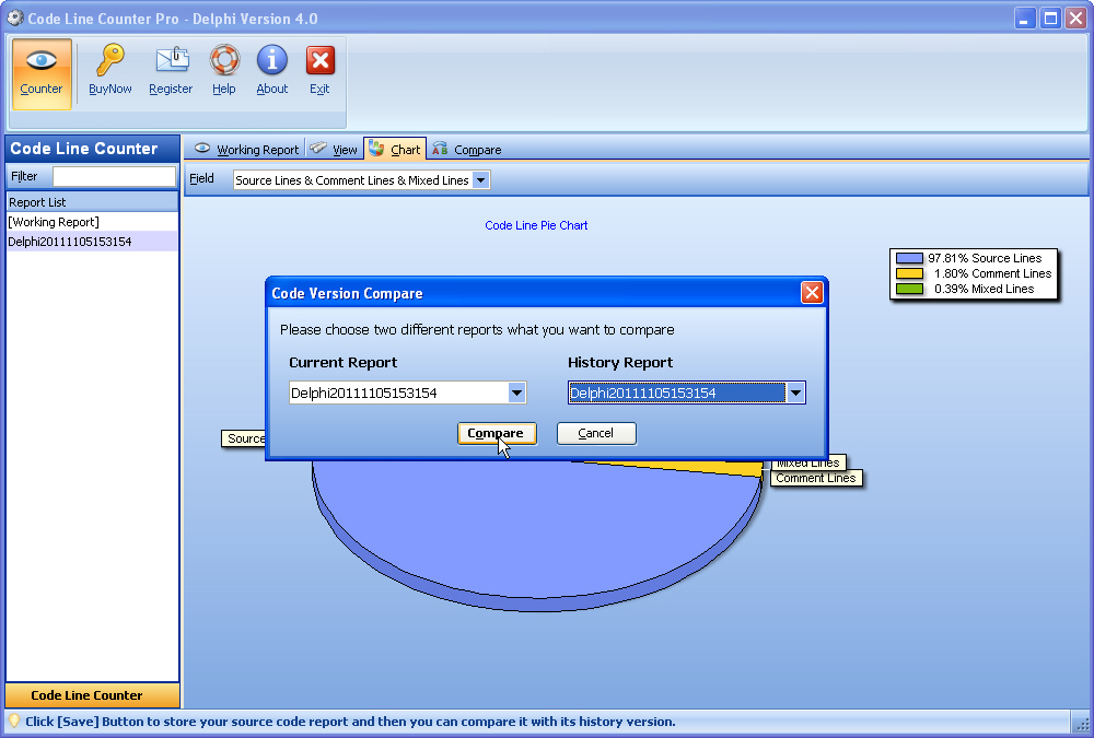 Compare Version Reports ScreenShot