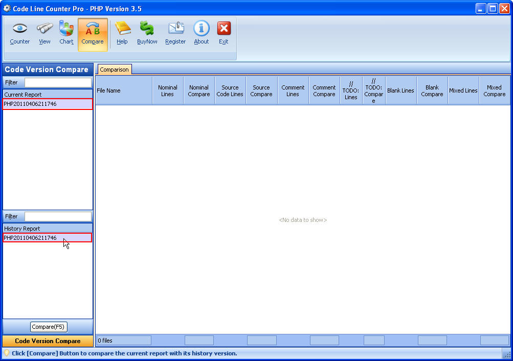 Compare Version Reports ScreenShot