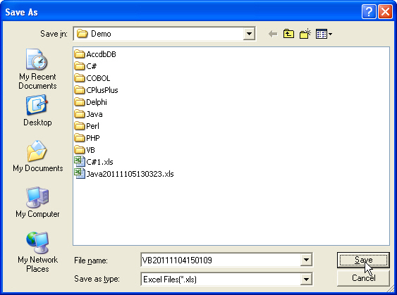 Export Selected Report ScreenShot