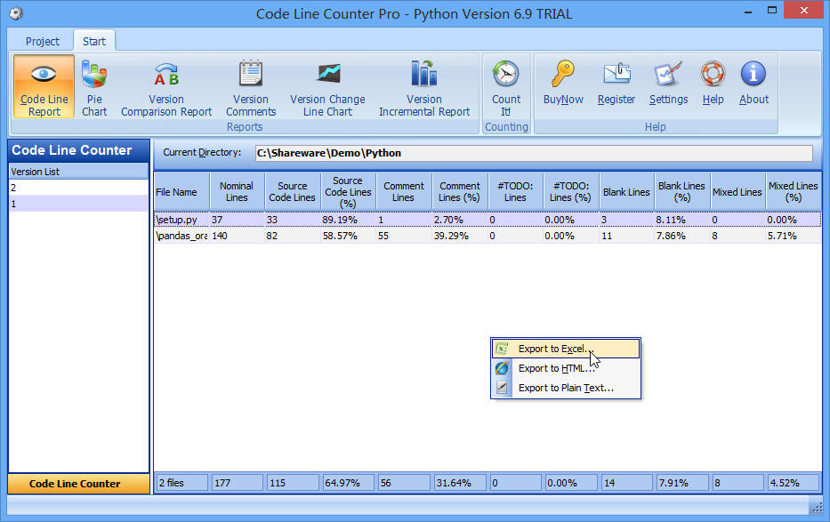 Export Python Code Line Report