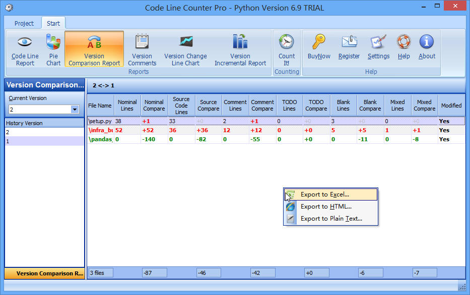 Export Version Comparison Report of your Python Project