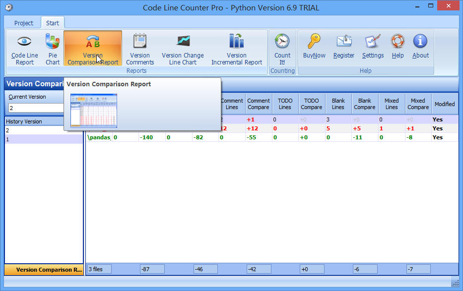 Go to Version Comparison Report