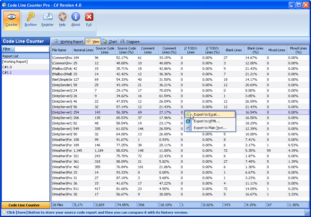 Export Saved Report ScreenShot