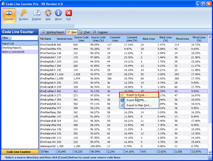 Export Saved Report ScreenShot